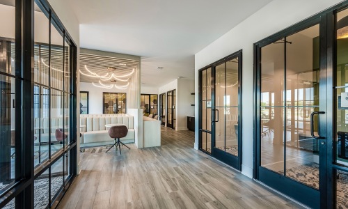 Access to resident-only features a row of office with glass doors